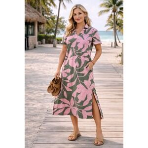 Belle Beach Pink Tropical Palm Print Shift Dress Resort Preppy Coastal SZ XSP